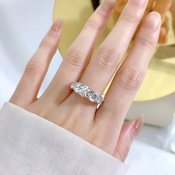 NWT Engagement Ring Sz.7 18K Over 925 Silver Five-Stone Trellis Setting - Picture 3 of 15